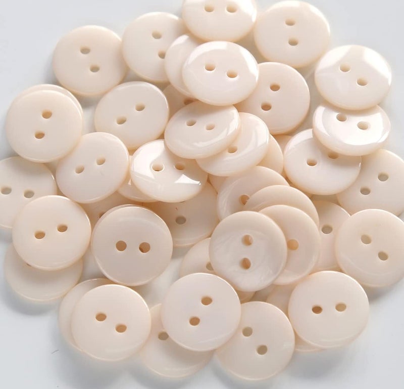 1 Inch (25mm) Round 2 Holes Resin Buttons for Sewing Garment Beige Color Buttons DIY Crafts Working Projects Pack of 100 PCS